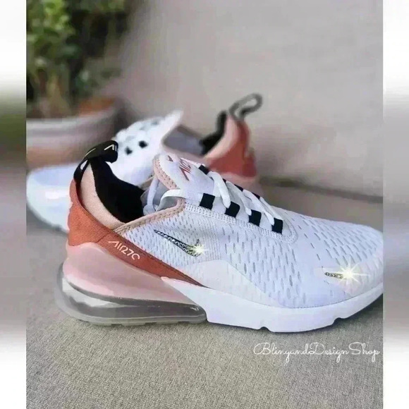 Women's Bling Nike Air Max 270 White Pink Sneakers made with Swarovski Crystals - Picture 4 of 9